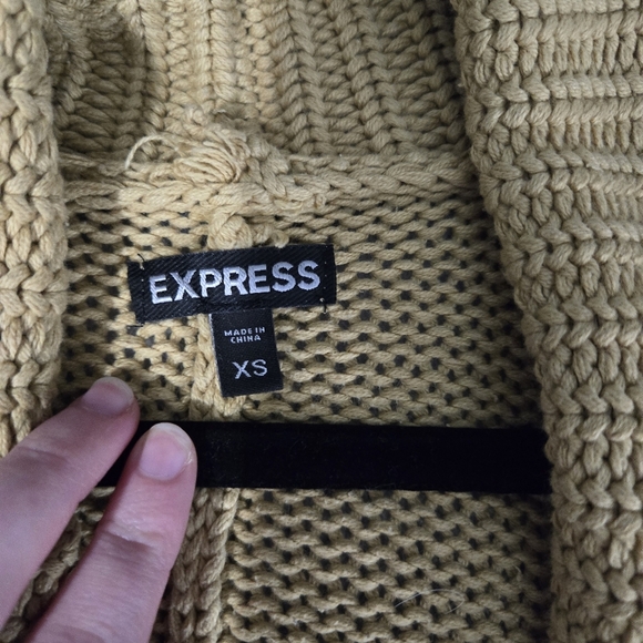 Express Chunky Knit Tan Open Front Belted Slouchy Oversized Sweater Cardigan XS - Picture 5 of 9